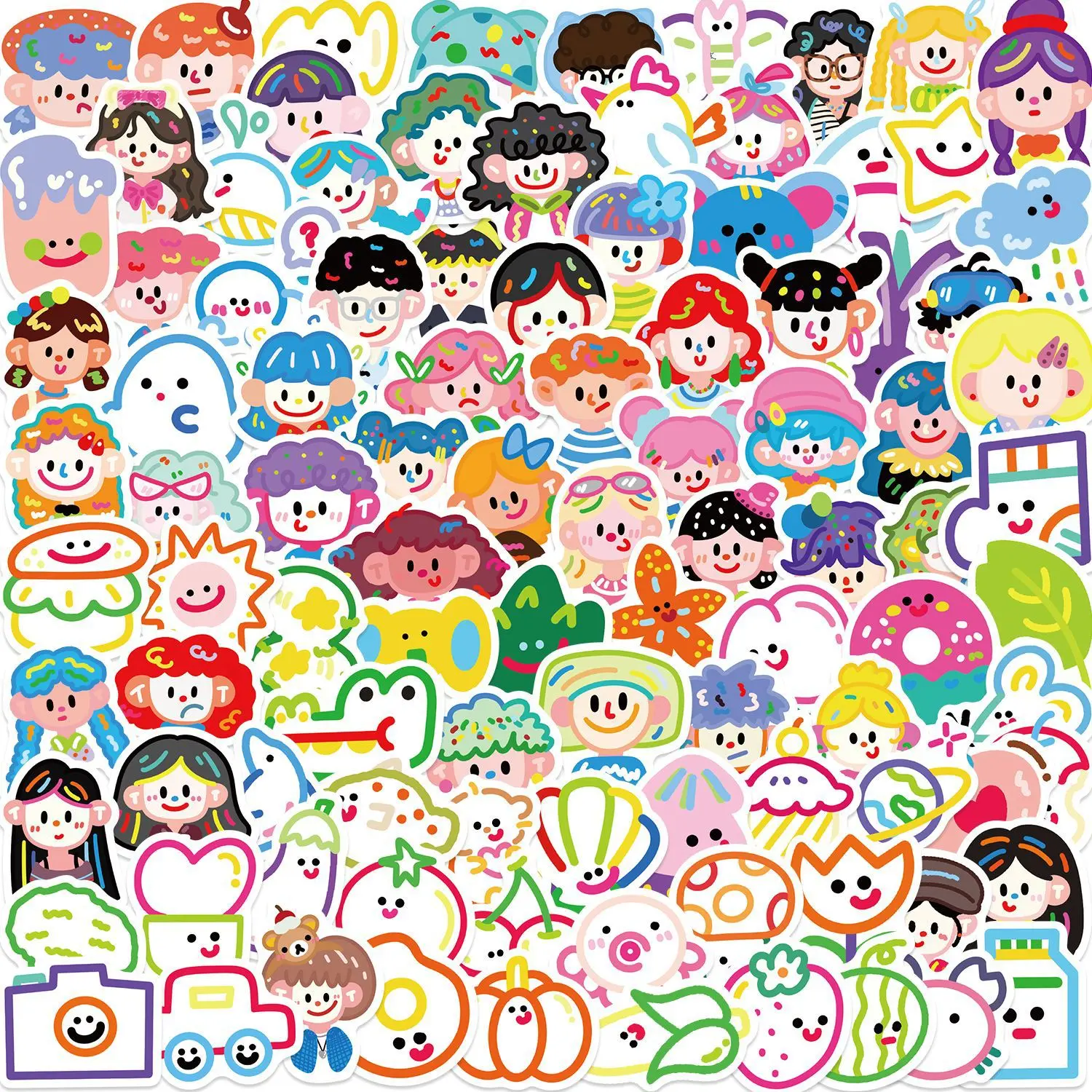 100pcs Dopamine-Inspired Character Decorative Stickers for Journals, Back-to-School Office Stationery Accessories, High-Quality DIY Stickers, Suitable for Diaries, Journals, Notebooks, Scrapbooks, and Collage Creations.