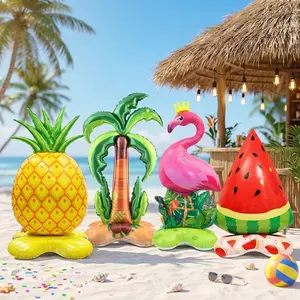 Giant Flamingo Balloon Big Palm Tree Self Standing Pineapple Watermelon Foil Balloon for Summer Hawaiian Beach Party Decorations