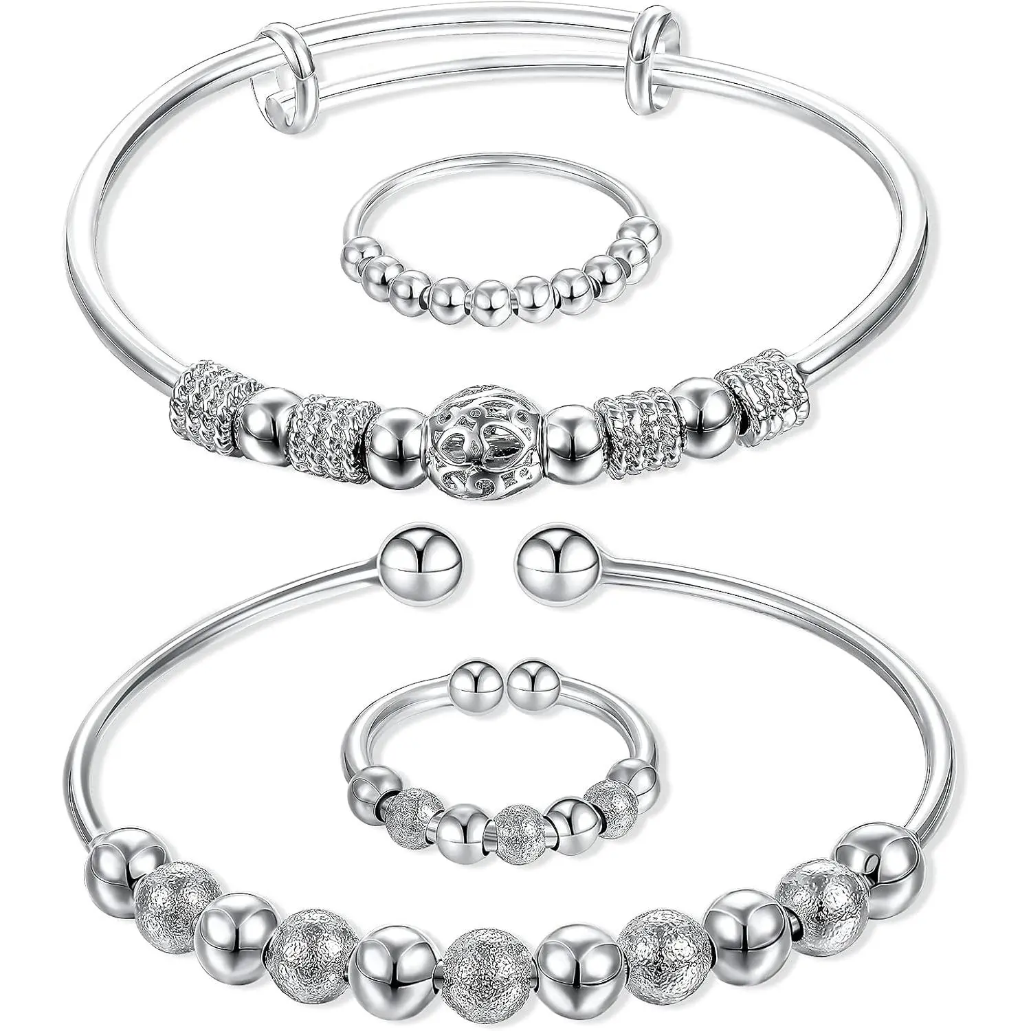 4 Pieces Anxiety Spinning Rings Fidget Adjustable Anxiety Bead Bracelets Open for Jewelry Ring Women Giftfidget toys