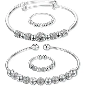 4 Pieces Anxiety Spinning Rings Fidget Adjustable Anxiety Bead Bracelets Open for Jewelry Ring Women Giftfidget toys