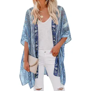 Summer Kimonos for Women Boho Floral Short Sleeve Kimono Cardigans Swimsuit Beach Cover Ups for Women Swimwear(Gift)