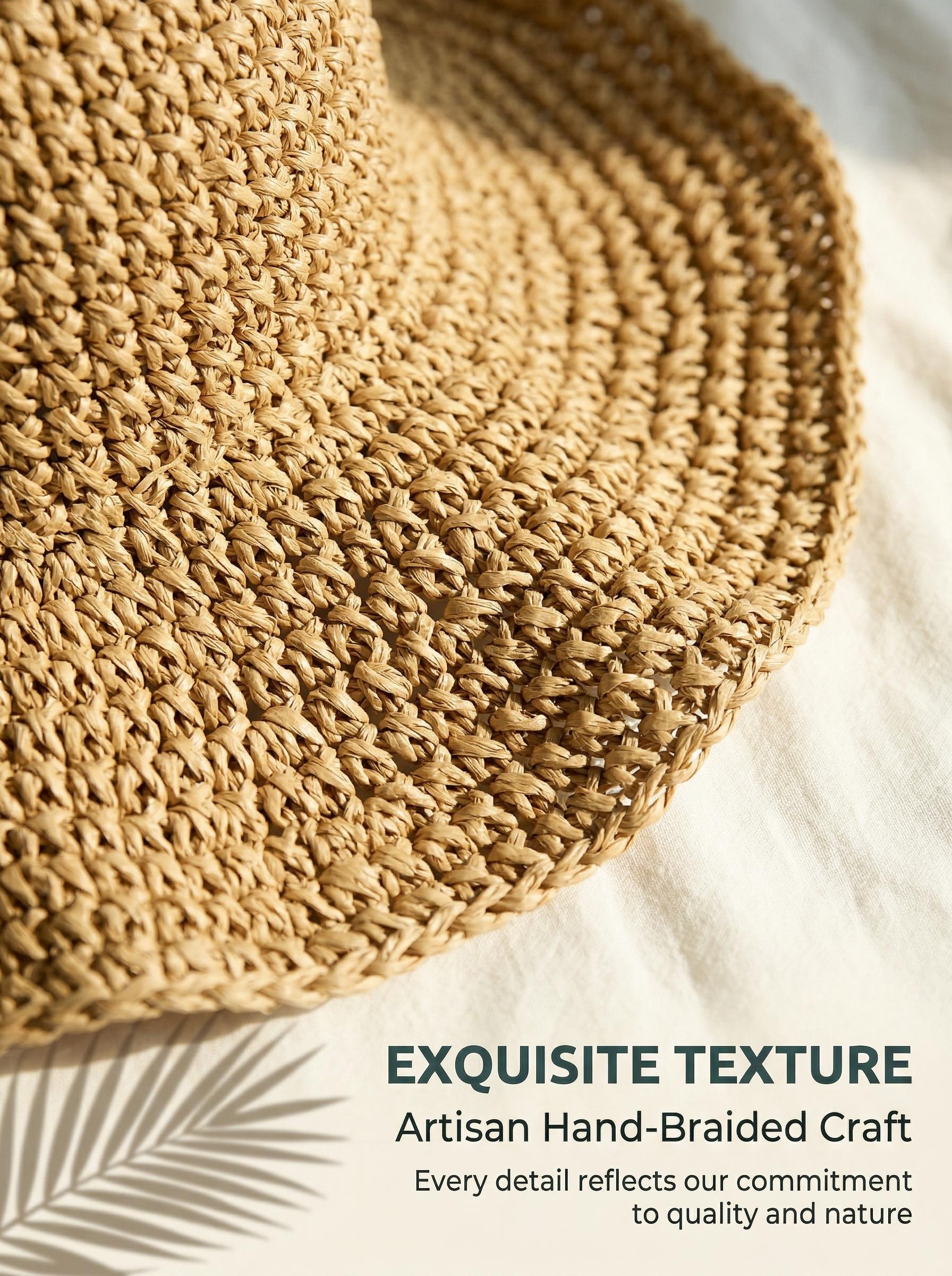 Women's Foldable Straw Hat Hand Woven Natural Fiber Beach Sun Hat with UPF 50+ UV Protection Ideal for Travel Hiking Camping and Outdoor Summer Adventures