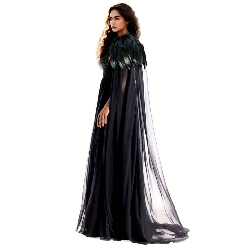 Evil Queen Vampire Witch Cosplay Costume - Women's Feather Collar Cloak Cape - Medieval Dark Princess Halloween Costume for Women Womenswear Clothing