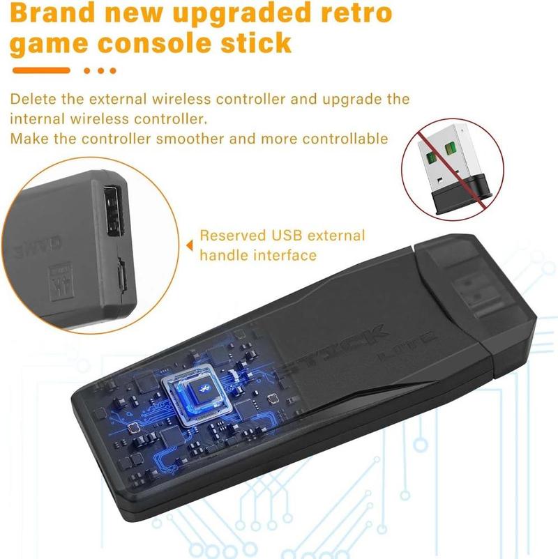 M8 Portable mini game stick, plug and play, comes with 2 wireless controllers and a 64G Micro SD card, HD TV game console