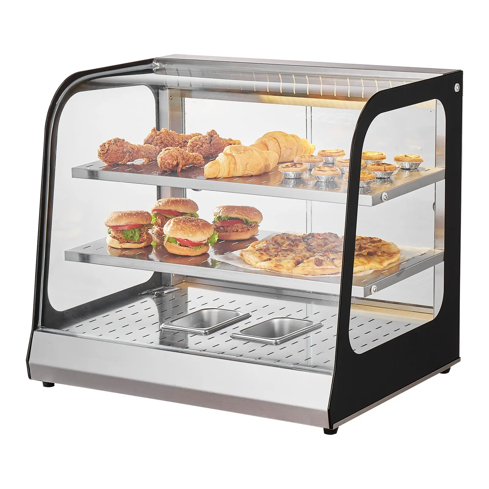 VEVOR 2-Tier Commercial Food Warmer Display, 850W 2-Layers Large Space Unit, Tempered Glass, Steam Heating, 86℉~185℉ Temp Control, 111L Capacity (25.98x20.87x23.23 Inch, 62.6 lbs) for Bakeries, Hamburgers