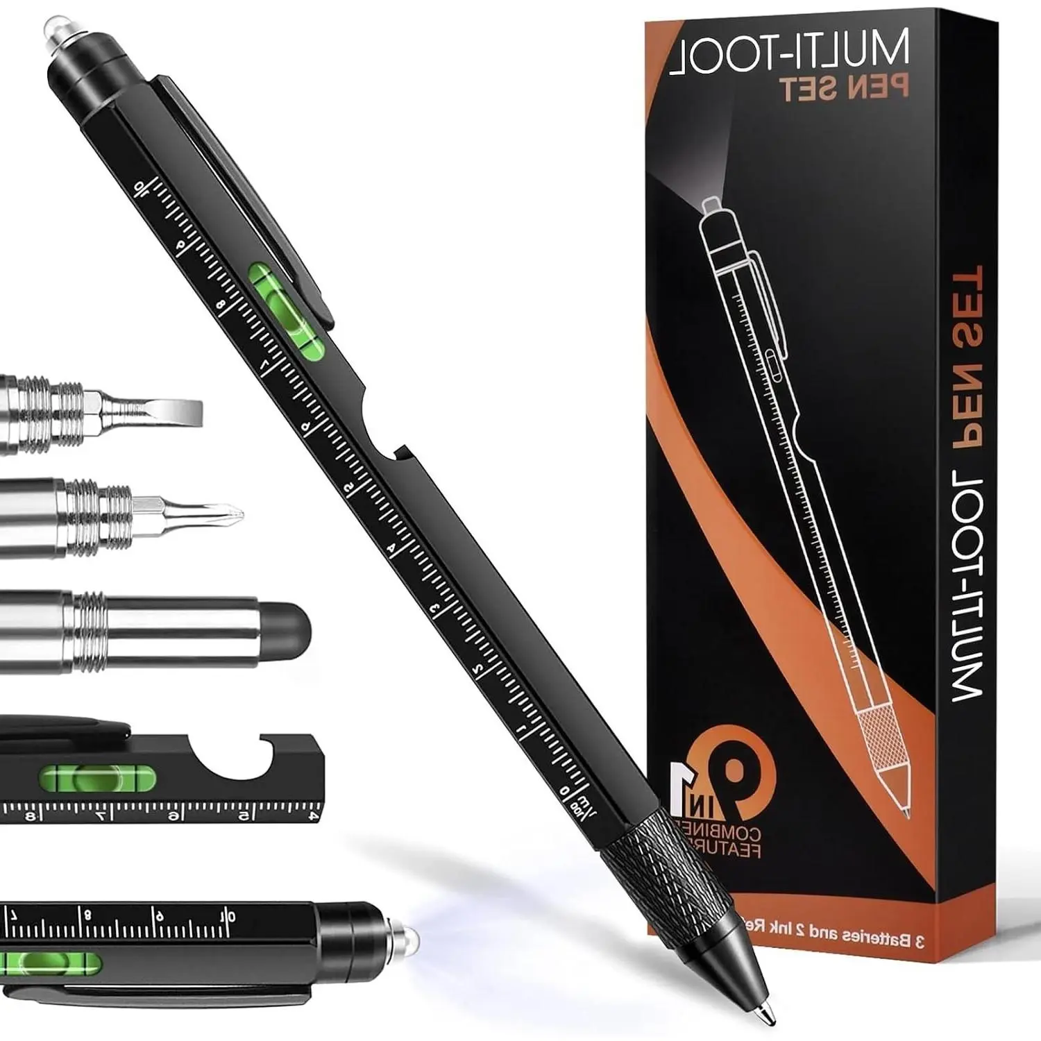 9 in 1 Multitool Pen Gadget - Cool Stocking Stuffers for Men, Dad, Husband, Him - Birthday Christmas Father's Day Gifts from Daughter, Son, WifeGift