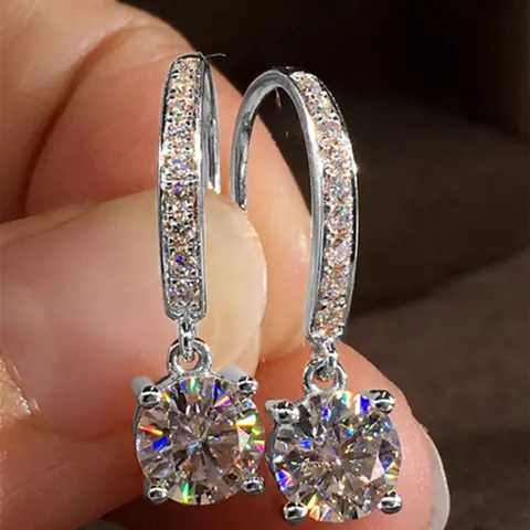 S925 Sterling Silver Synthetic Zirconia Decorated Hoop Earrings, Fashionable Earrings for Women, Trendy Versatile & Exquisite Jewelry for Birthday Gift, Dangle Hoop Earrings, Artificial Zirconia Earrings, Earrings Hoops #GLOBAL PICKS