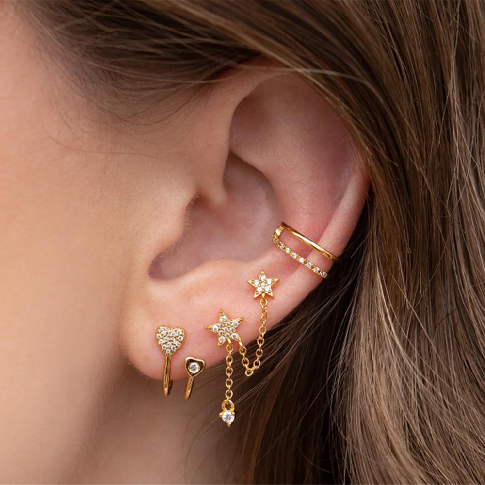 Silver Tassel Rhinestone Double Star Chain Drop Earrings Elegant Fashion Jewelry Accessories For Women Trendy Daily Wear Gifts For Her