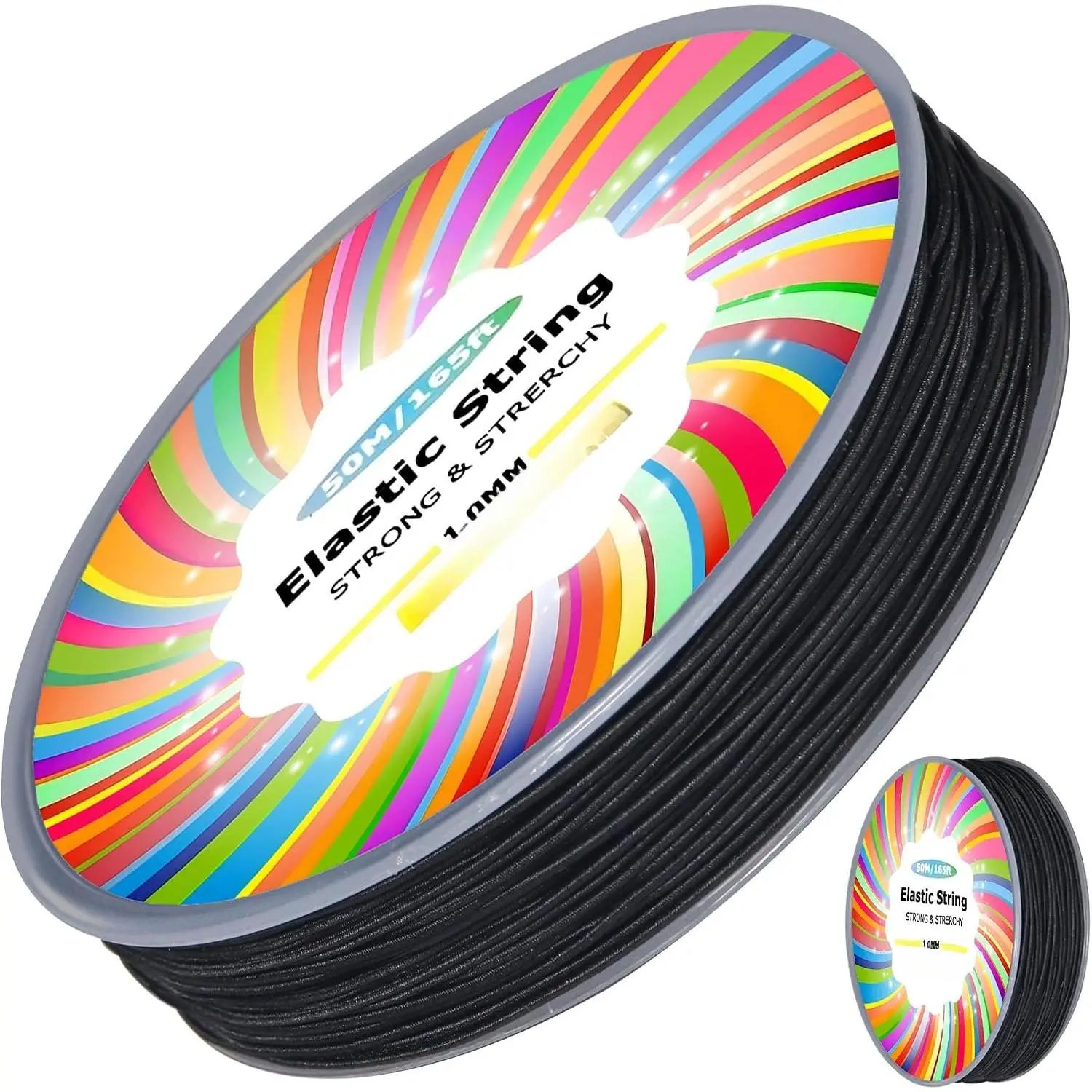 1mm 165ft Rainbow Stretchy Bracelet String, Sturdy Gradient Color Elastic String Elastic Bead Cord for  Making, Necklaces, Beading and Crafts (Black(50M/165ft))