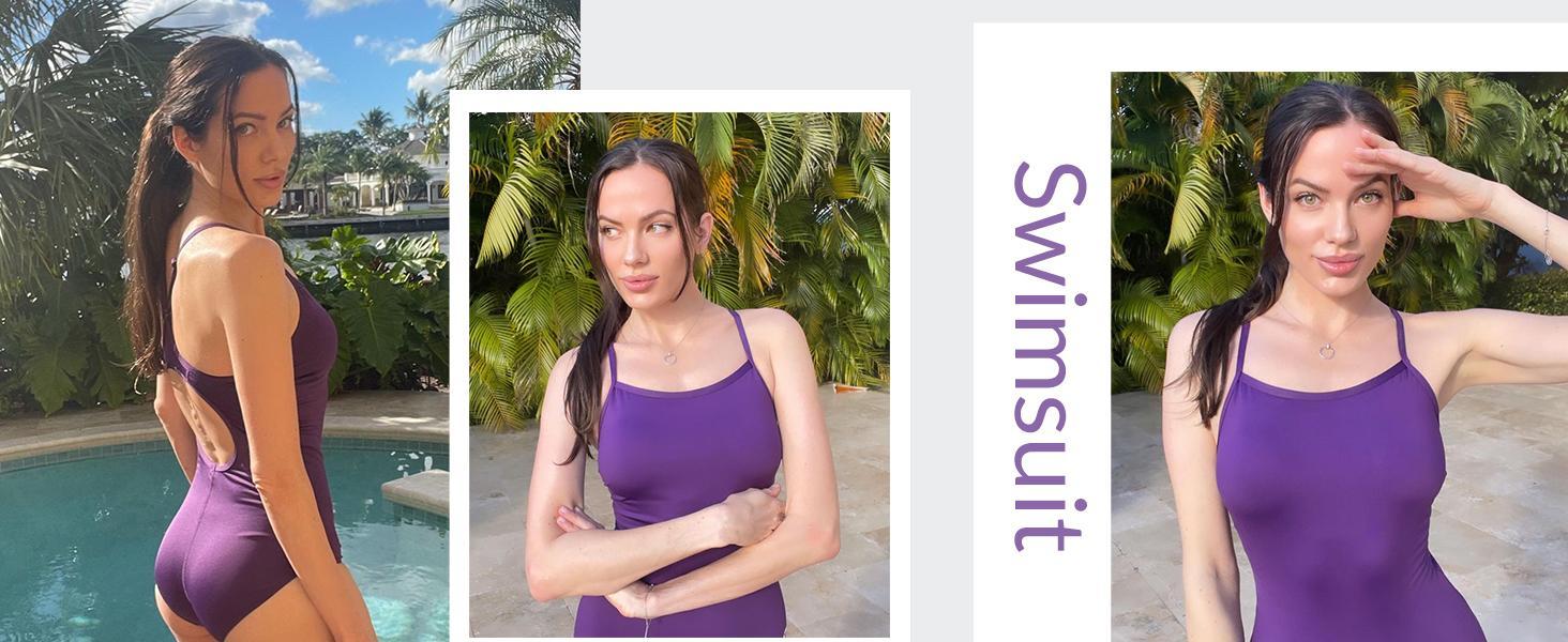 Baleaf Women's One Piece Swimsuit Athletic Training Bathing Suit with Adjustable Straps Solid Sporty Swimwear for Lap Swimming and Water Aerobics