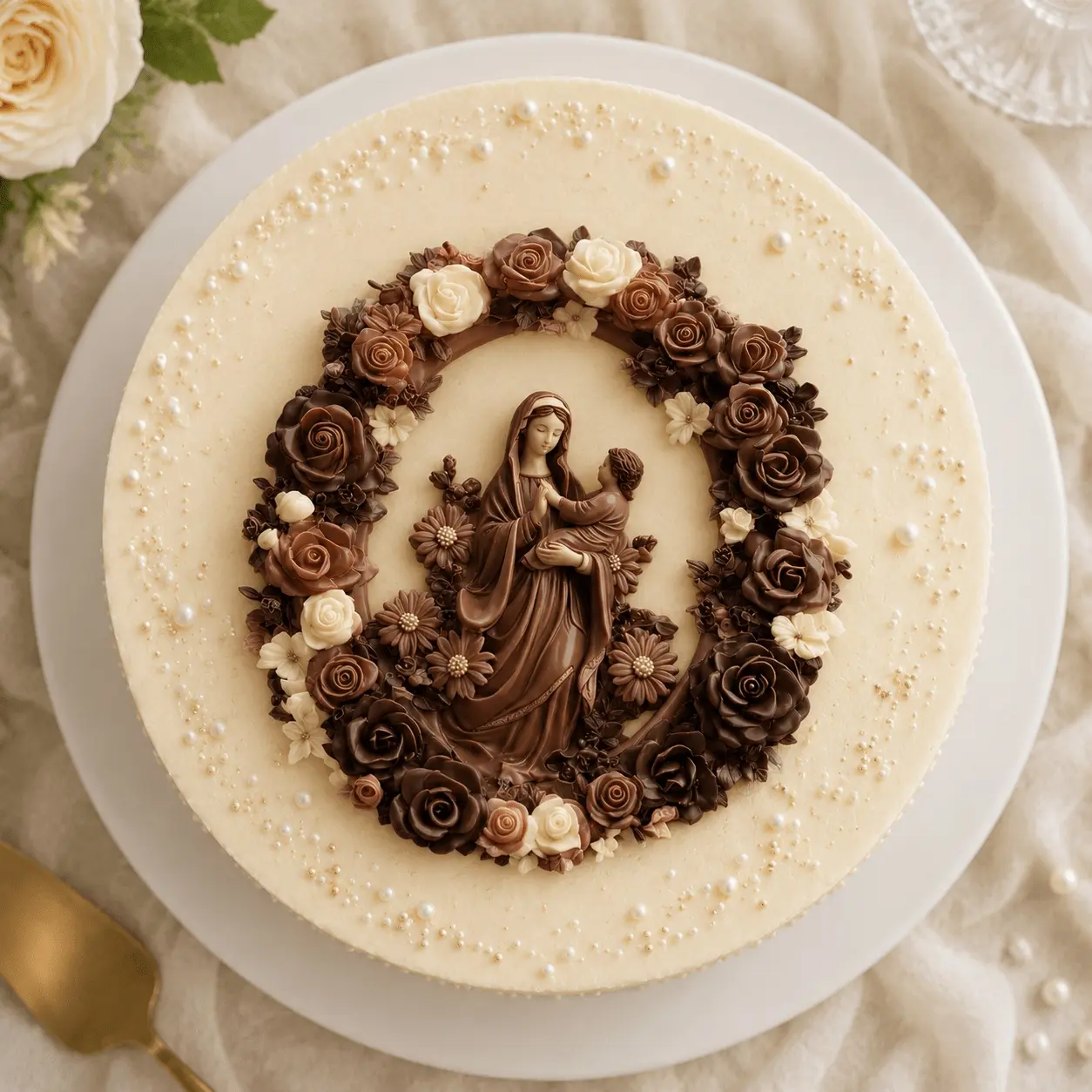 Virgin Mary Silicone Candy Mold, 3D Floral Rose Chocolate Mould for Candy, Fondant, Gummies, Jelly, Cake Toppers, DIY Dessert & Religious Party Decorations