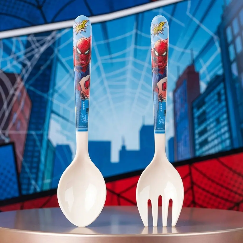 1Set Marvel Officially Licensed Avengers Fork Spoon Set Cartoon Spidey Cap Durable for Kitchen Home Picnic Birthday Gift