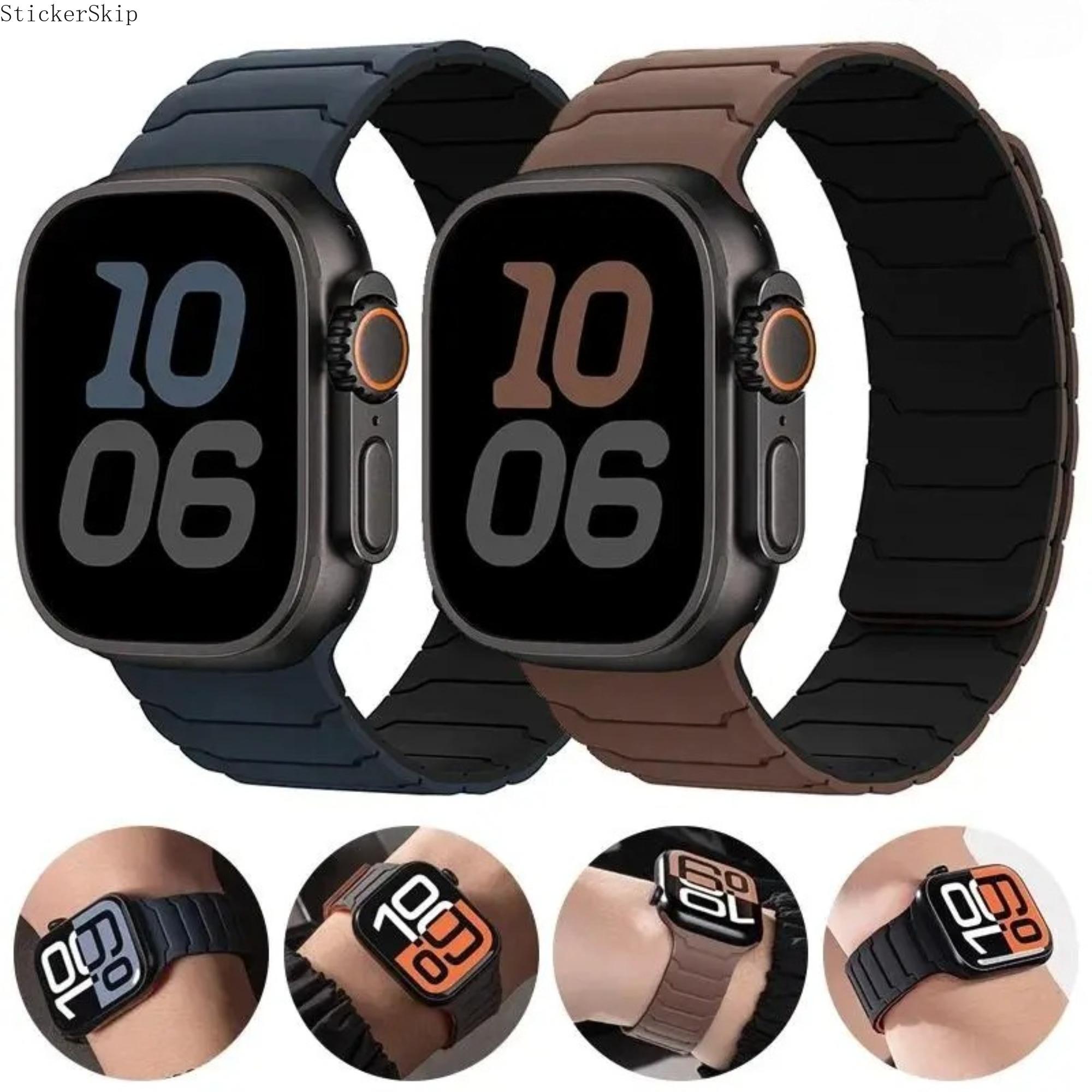 2026 Trendy Magnetic Silicone Apple Watch Band – Adjustable Sport Strap Compatible with 38–49mm Ultra 2, SE & Series 7–10, Soft Waterproof Breathable Lightweight Wristband for Workout, Daily Wear & Gift