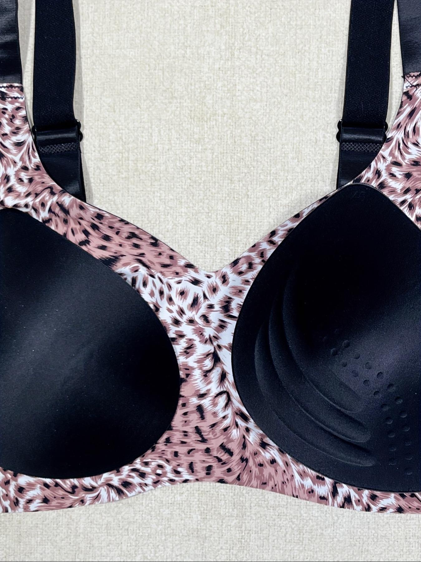 Randow Color,【Plus Size】 Leopard Print Wireless Bra, Comfortable Breathable Adjustable Strap Removable Chest Pads Bra, Women's Lingerie for All Seasons, Womenswear