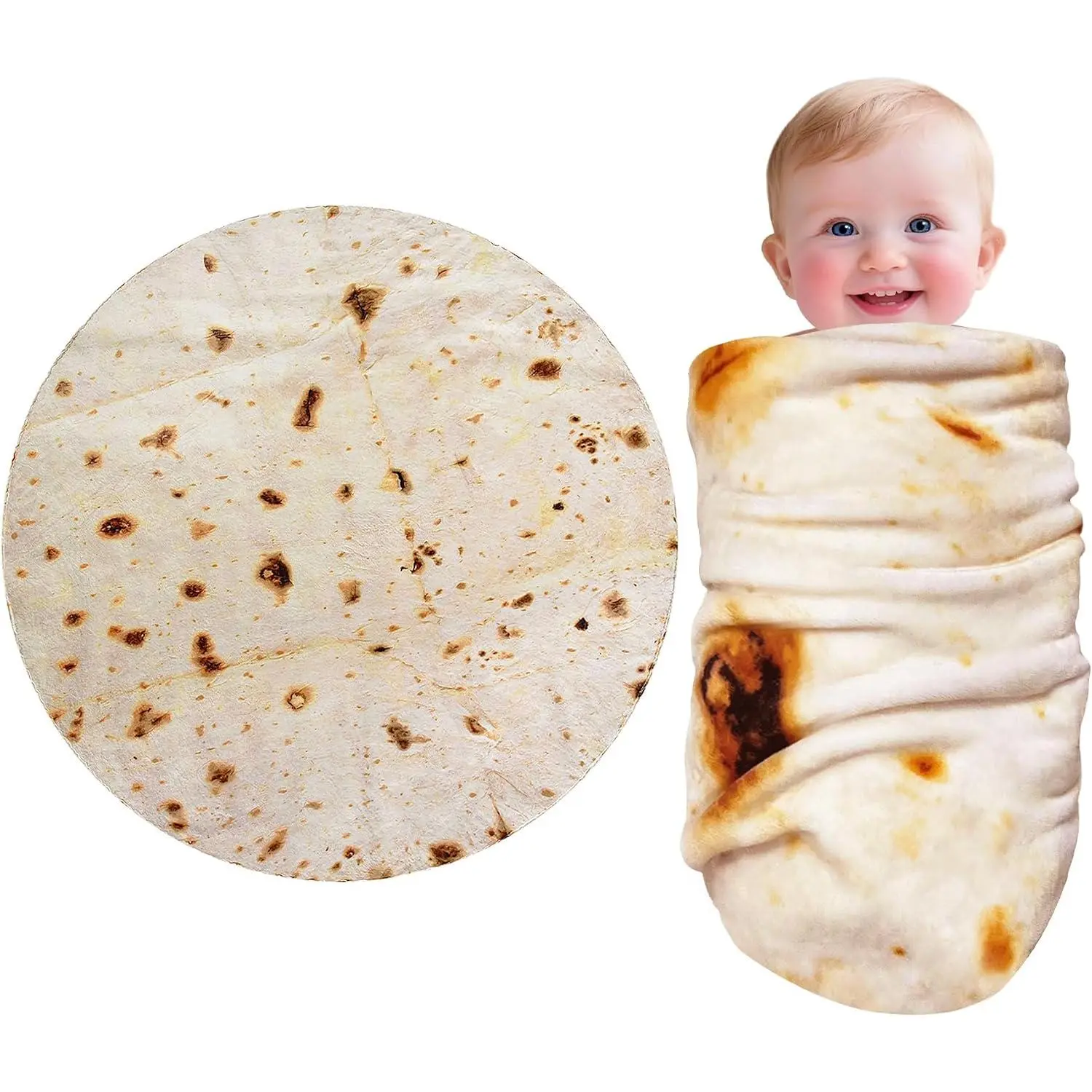 Burritos Swaddle Blanket, Tortilla Wrap Blankets Funny Gifts for  Shower Boy Girl  , 285 GSM Soft Flannel  Blanket White Elephant Gifts for  (Beige, 36 inches)