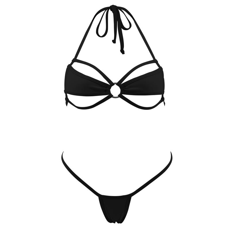SHERRYLO Extreme Micro Bikini Black G String Thong Bikinis Bathing Suit Cut Out Sexy Tiny Swimsuit for Women Exotic Microkini Swimsuits Teeny Weeny Biquini