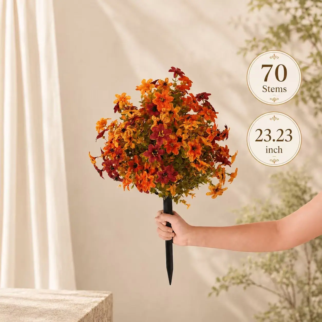 Autumn Artificial Decorative Flowers with Eucalyptus Leaves, UV Resistant Outdoor Decor, Perfect for Gardens, Parties, Holidays, Flower Decorations