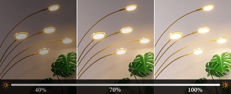 LED Arc Floor Lamp with Remote, 2250LM Dimmable Gold Floor Lamp with Timer, Adjustable Colors, Brightness & 5 Adjustable Arms, Multi-Head Tall Tree Standing Lamp for Living Room Bedroom Corner Office Modern Mood Lighting