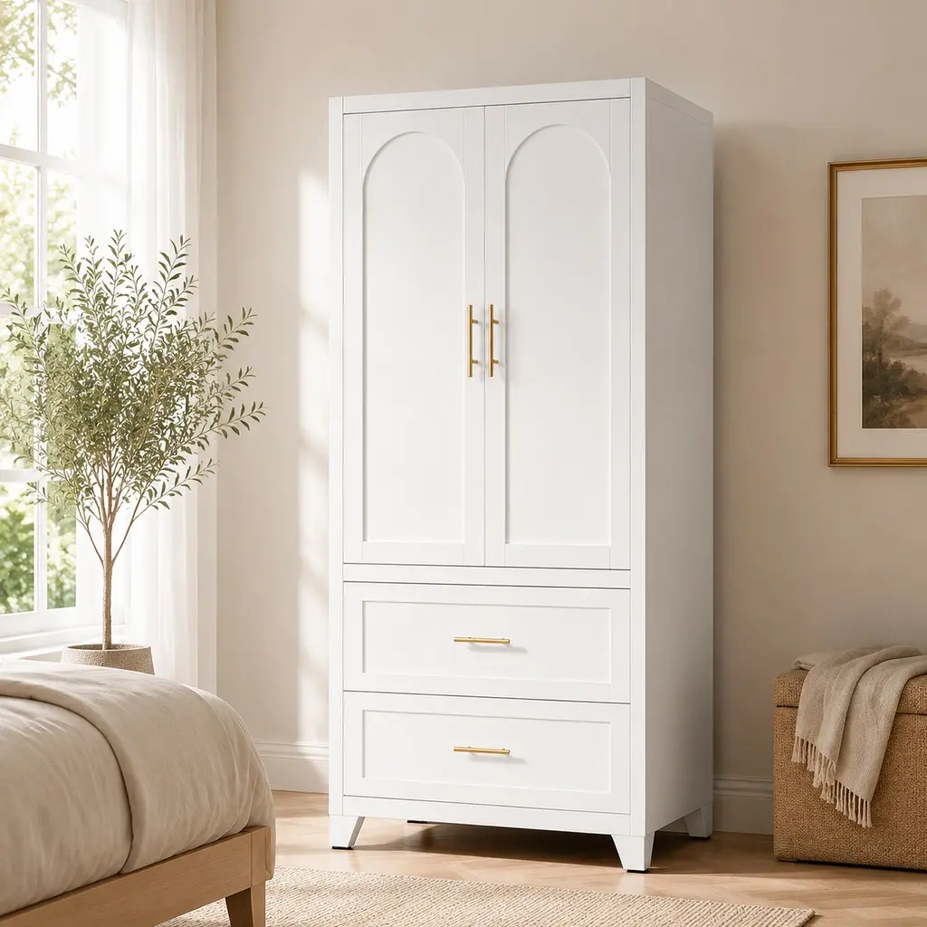 71" Tall Durable Metal Wardrobe Cabinet - Steel Armoire with 2 Drawers, Hanging Rod, Adjustable Shelf, 2 Doors, 75.17 lb, Assembly Required, for Bedroom, Laundry Room, Guesthouse, Multiple Colors