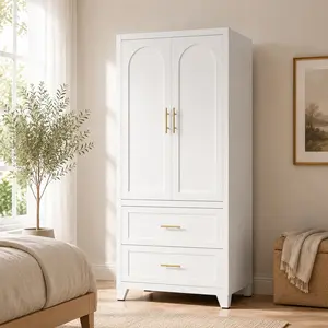 71" Tall Durable Metal Wardrobe Cabinet - Steel Armoire with 2 Drawers, Hanging Rod, Adjustable Shelf, 2 Doors, 75.17 lb, Assembly Required, for Bedroom, Laundry Room, Guesthouse, Multiple Colors