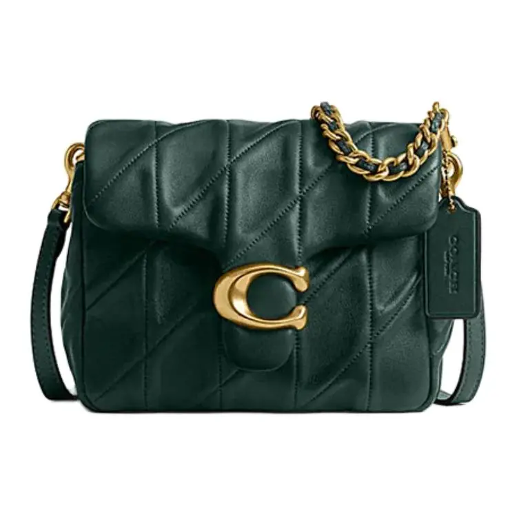 COACH Tabby 17 Crossbody Shoulder Bag for Women – Logo-Embossed Lambskin, Flap Closure, Jungle Green
