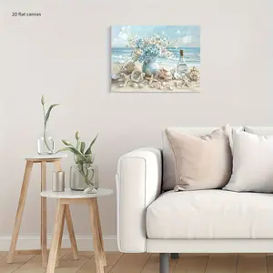 2D Flat Canvas 1 Piece Modern Style Canvas Wall Art Beach Shell, with frame, ready to hang, suitable for modern art decoration, office decoration, home decoration, wall art decoration, creative space wall decoration, perfect gift (canvas with frame packag