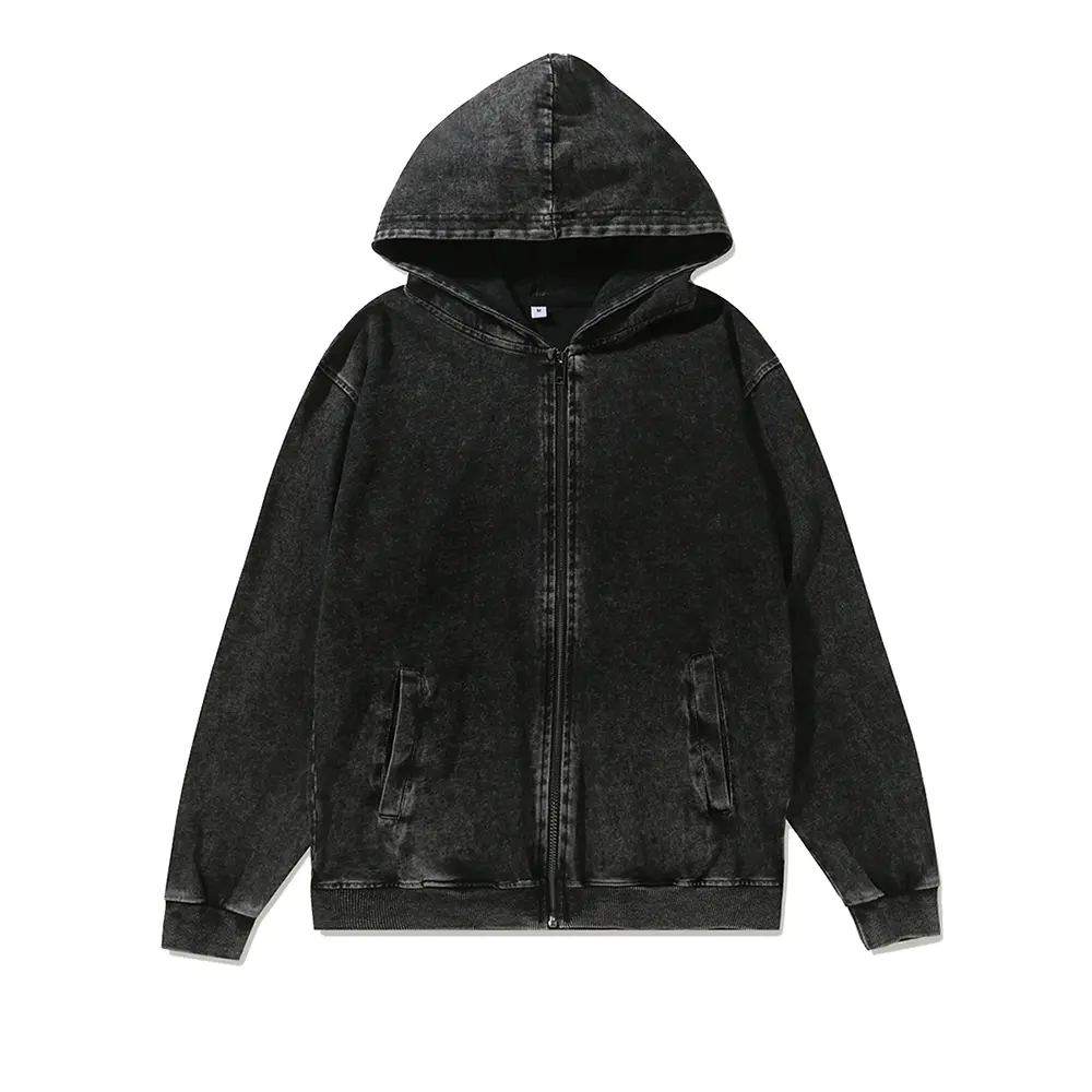 Unisex 600GSM Heavyweight 100% Cotton Washed Zip Up Hoodie Vintage Stone Washed Faded Hooded Jacket Oversized Loose Fit Full Zip Sweatshirt Men Women Autumn Winter Thick Casual Streetwear Outerwear Basic Outfits