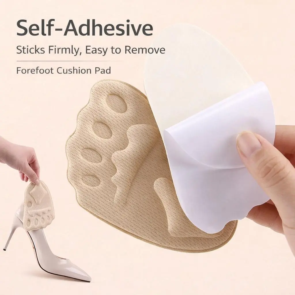 Women's Soft Suede Foam Half Insoles - 1 Pair Self-Adhesive Ball Pads, Forefoot Cushions with Grip Dots, Lightweight Anti-Slip Fit for High Heels, Open Toe Shoes