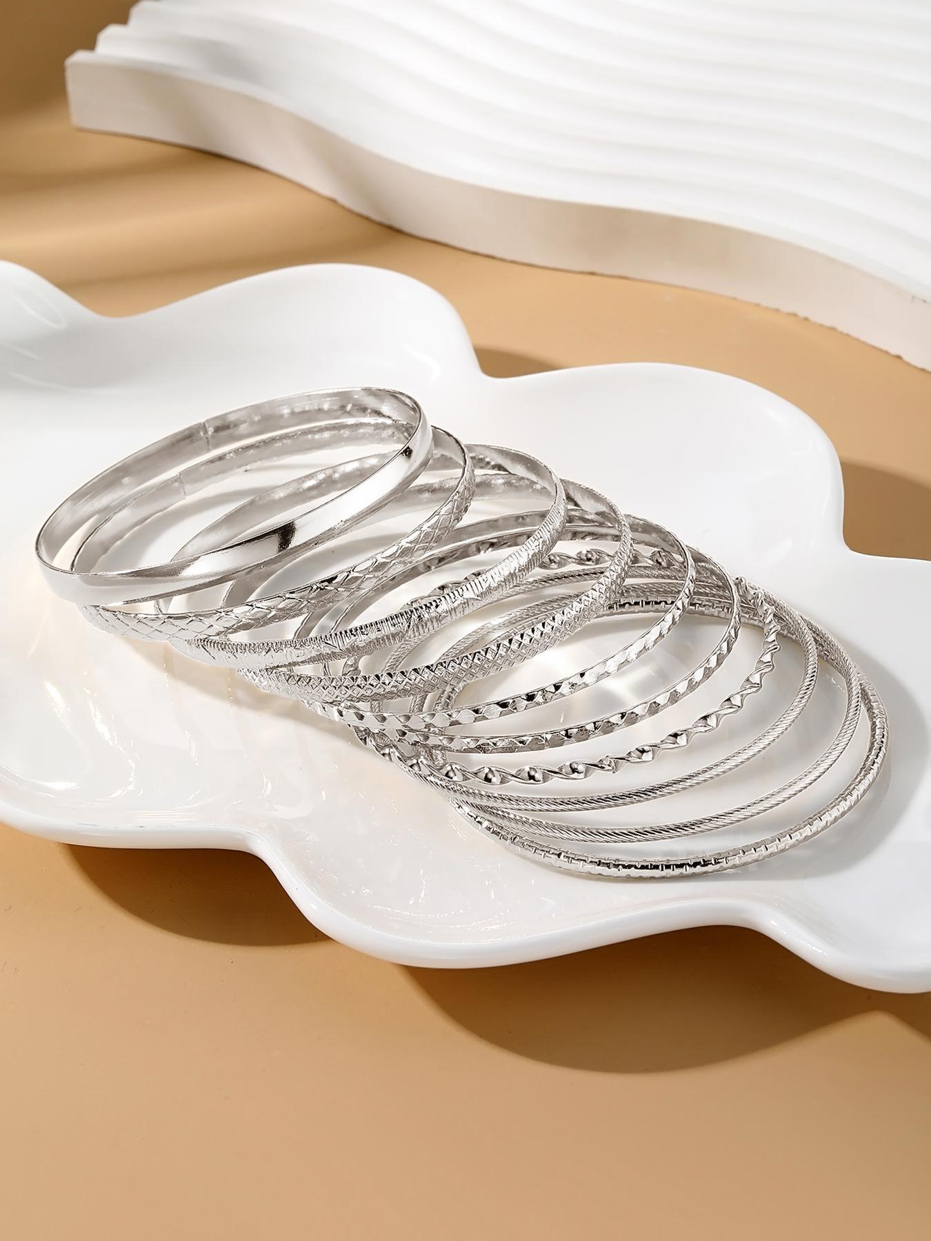 Fashionable Casual Plain Alloy Bangle, Vintage Bracelet for Women, Pretty Bracelet, Elegant Jewelry for Party, Daily Decor, Trendy All-match & Exquisite Jewelry for Gift, Stackable Bracelets, Cable Bangle Set, Stacking Bracelet
