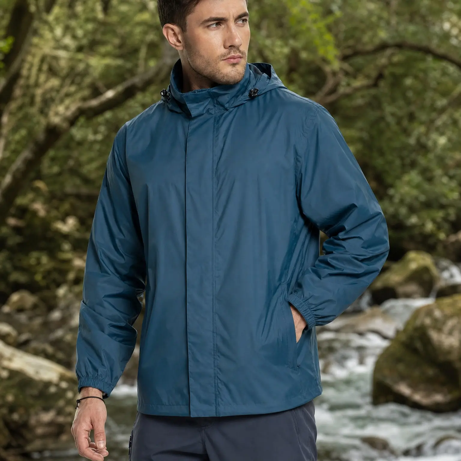 Men's Packable Rain Jacket Lightweight Waterproof Golf Raincoat | Breathable, Fully Taped Seams, Windbreaker, Windproof, Rain Shell, Stowaway Hood, 4 Pockets for Hiking, Travel, CyclingGift