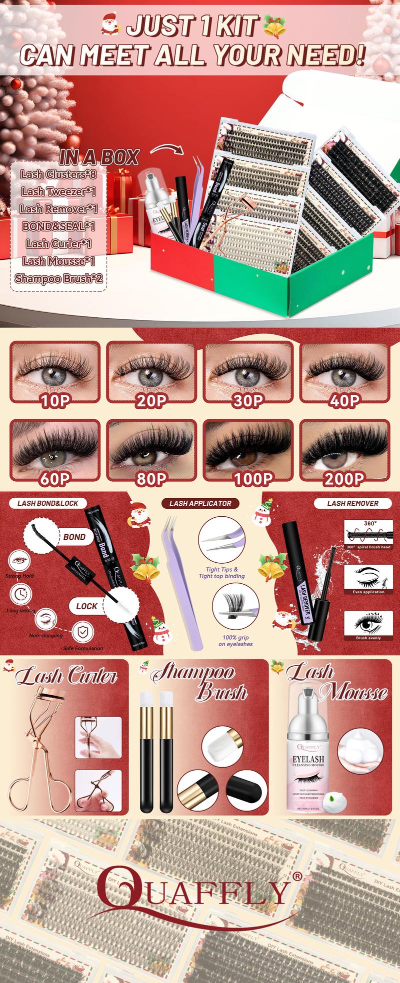 Diy Eyelash Curler Set, Natural Eyelash with Eyelash Bond & Seal, Eyelash Remover, Eyelash Mousse, 2 Eyelash Shampoo Brushes, Tweezers, Eyelash Curler Eyelash Tools Curl Lashes Makeup