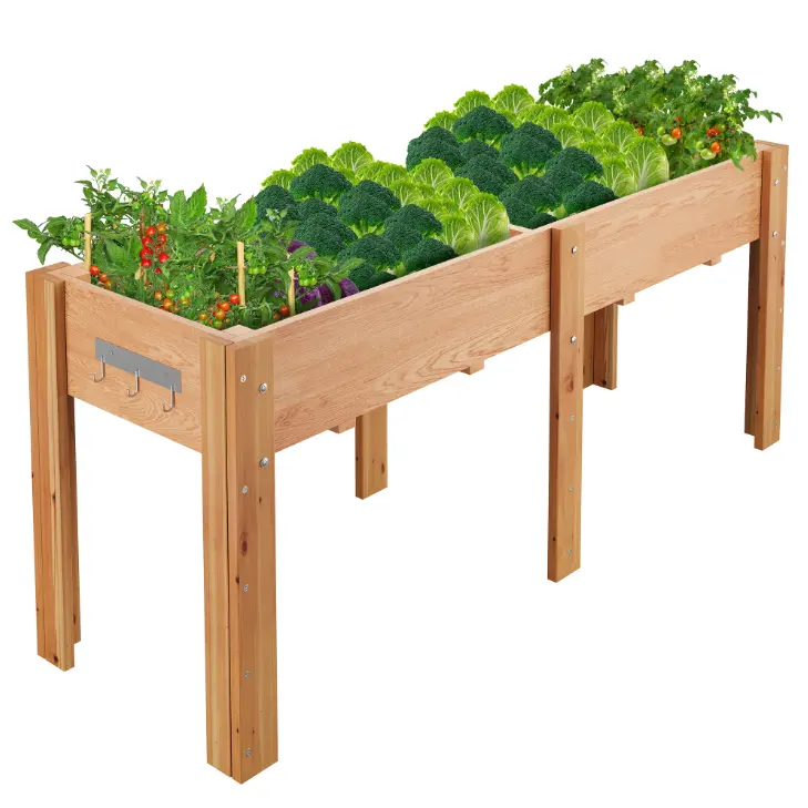 72"x23"x30" Raised Elevated Wood Garden Planter Box | Reinforced Frame Built-in Hooks Drainage Holes & Matching Liner for Backyard Patio Vegetable Flower Herb Growing