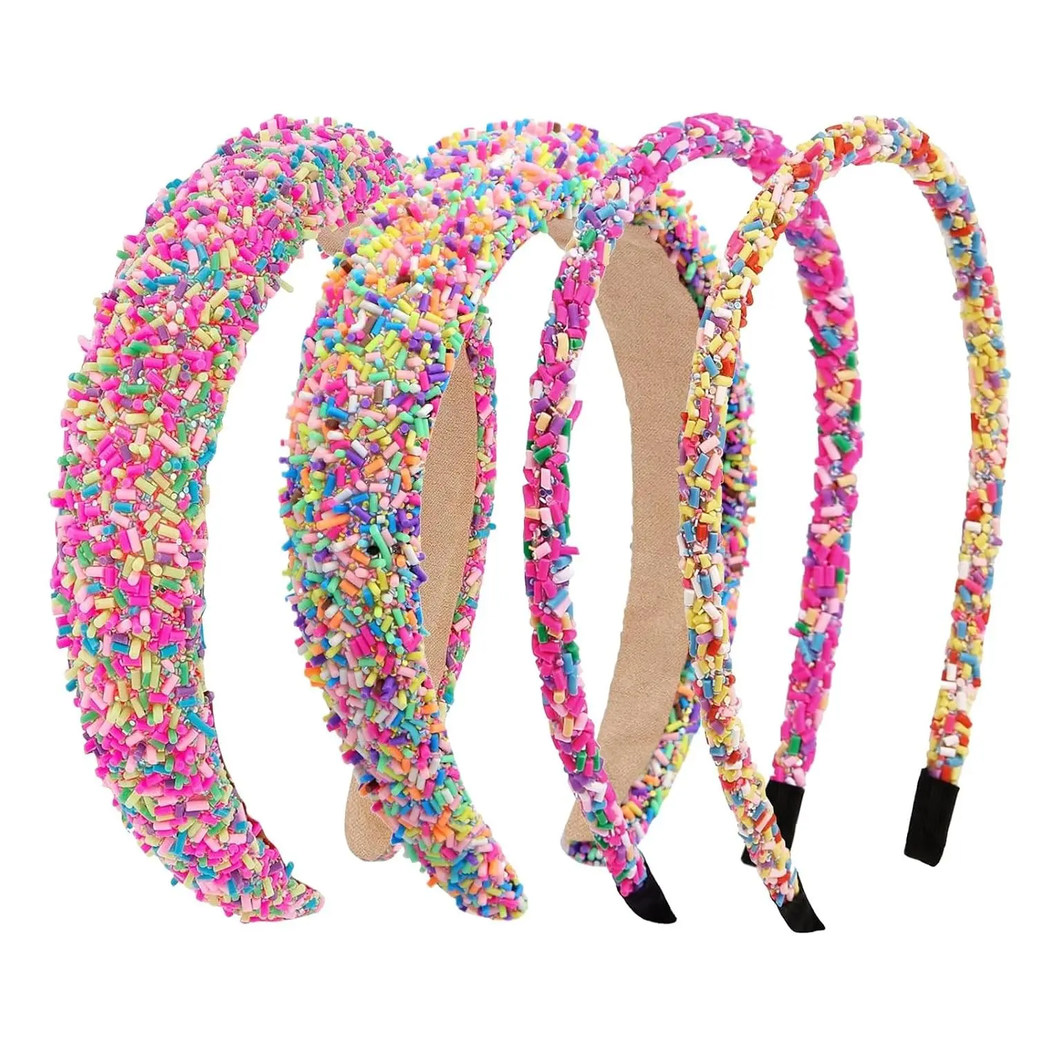 4 PCS Sprinkle Headband, Pink Fashion Candy Wide Padded Headband for Women