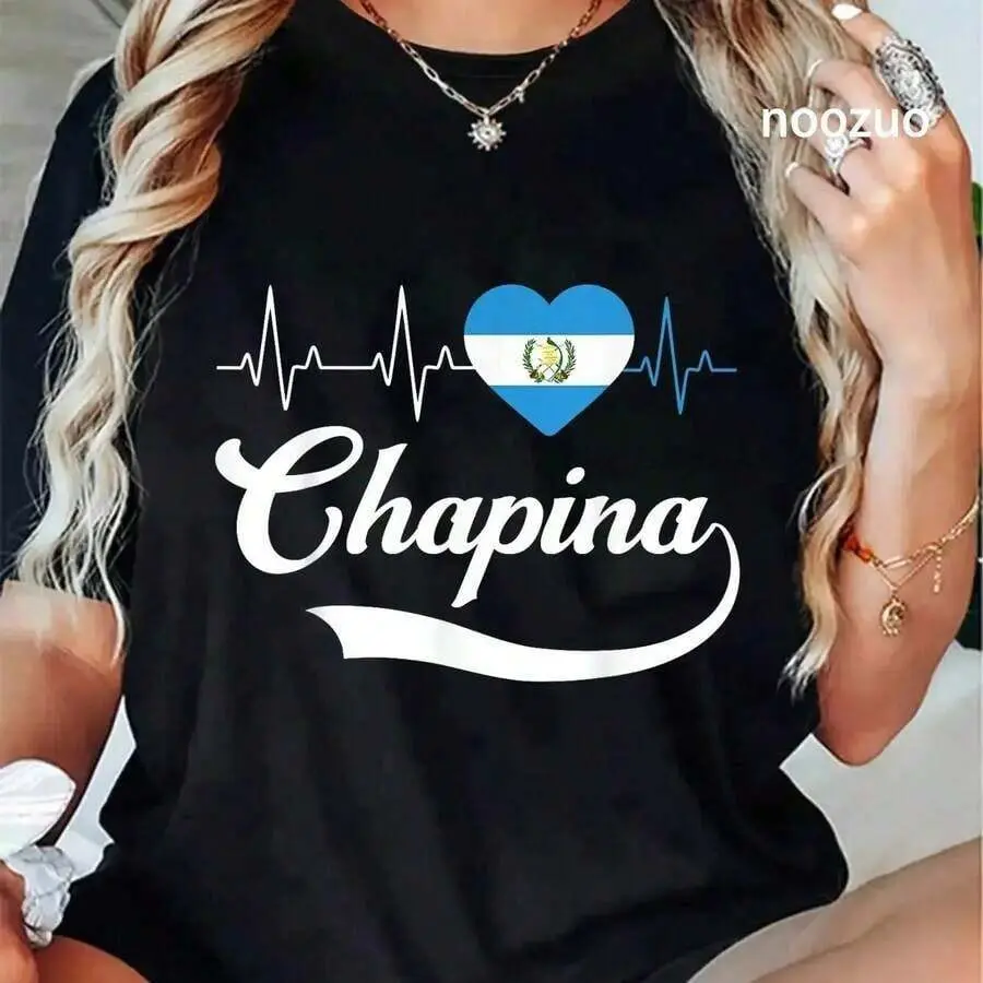 Unisex Guatemalan Flag Girl Women Guatemala Chapina Camiseta Slang T-Shirt-Vintage Street Style Unisex Loose  Short Sleeve Crew