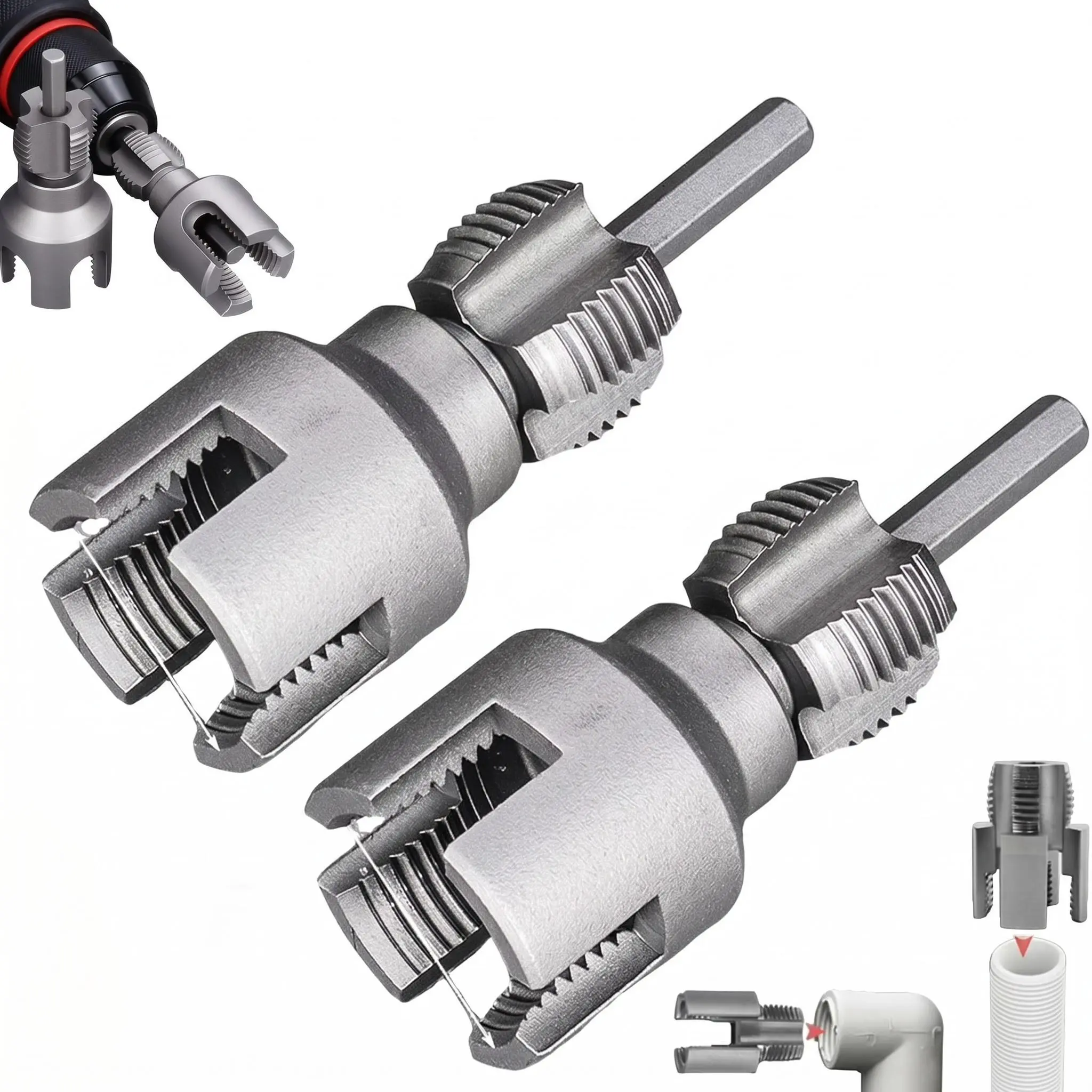 1/2" & 3/4" PVC Pipe Threader, Integrated Internal & External Thread Cutting Tool, Upgraded Plumbing Tool for DIY Repairs-YY1