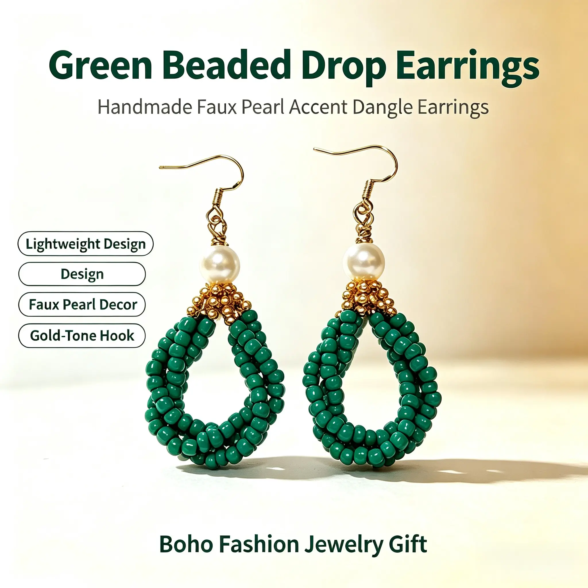 Beaded Water Drop Earrings, Bohemian Vintage Style, Handmade Seed Beads, Imitation Pearl Decor, Fishline Hook, Lightweight, Fashion Jewelry for Women