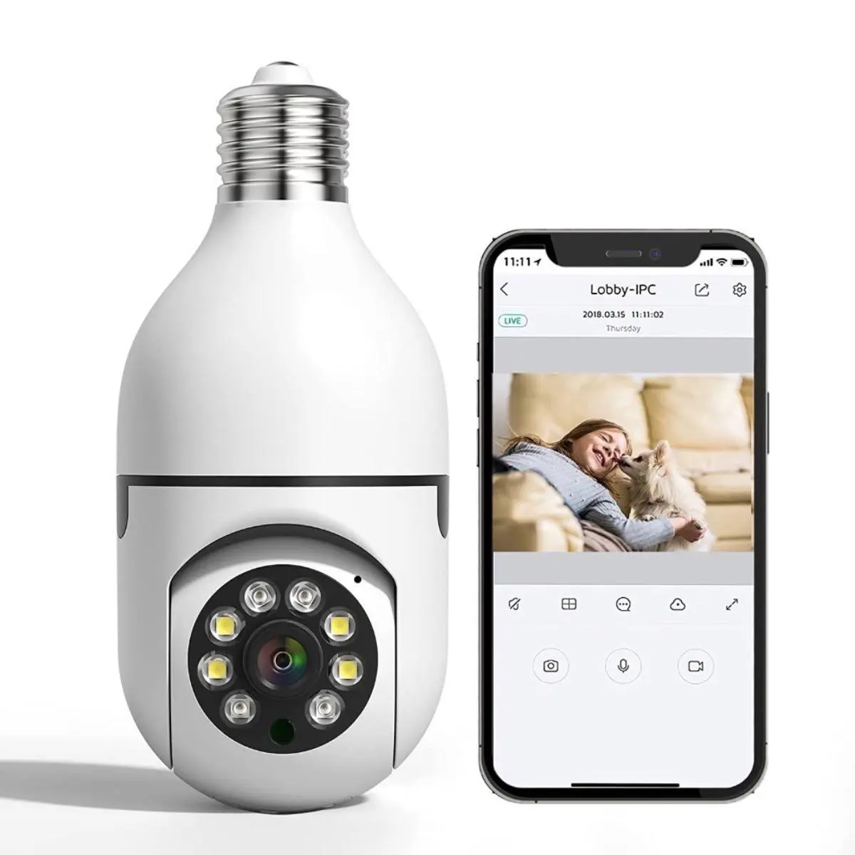 Light Bulb Camera, 1 Count 1080P FHD Resolution Home WiFi Security Camera, Smart 360 PTZ Indoor/Outdoor Bulb Security Camera, Remote Voice Intercom HD Night-Vision Light Bulb Security Camera, Wireless Cameras For Home Security