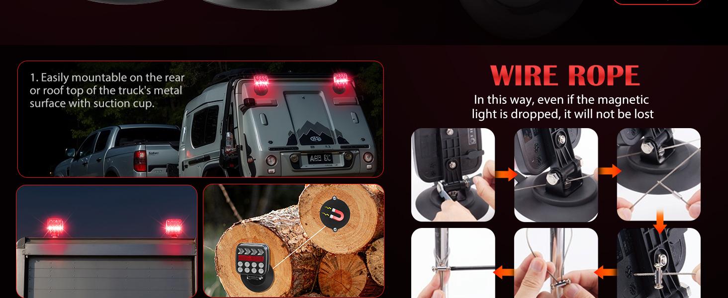 Wireless Trailer Lights Kit Dual Function with Strobe Lights 2-in-1 Magnetic & Screw Mounting Options IP67 Waterproof for RV Trucks Boat Vehicle Caravan Led Backlights
