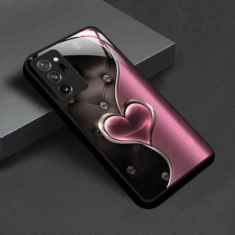 Pink Purple Heart-Shaped Smartphone Case with Tempered Glass - Fits Various Samsung Galaxy S26,S25,S24,S23,S22 Pro,S21,S20 FE,Plus,Ultra,Pro,A56,A55,A54,A53,A52,A51,A36,A35,A34,A32,A26,A25,A24,A23,A16,A15,A14,A06,A05,A03s Devices, Accessories