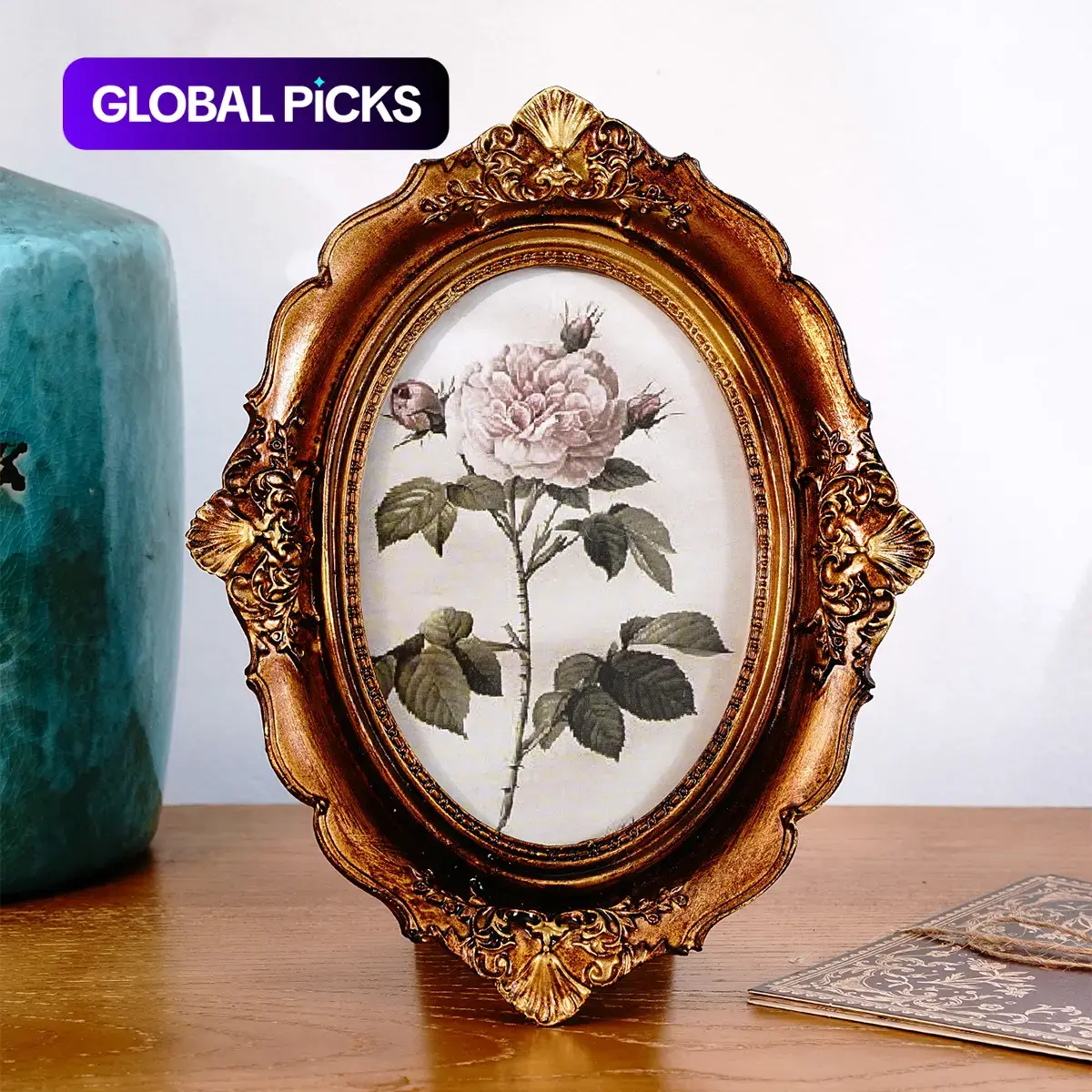 Vintage European Palace Style Oval Photo Frame, Art Frame, Resin Antique-Finish Desktop Picture Frame, Photography Prop & Home Decor #GLOBAL PICKS