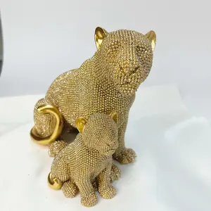 Luxurious Leopard Statue, Rhinestone Embellished Resin Sculpture, Finish, Elegant Home Decor Gift, Living Room Entrance Ornament, Animal Resin Figurine