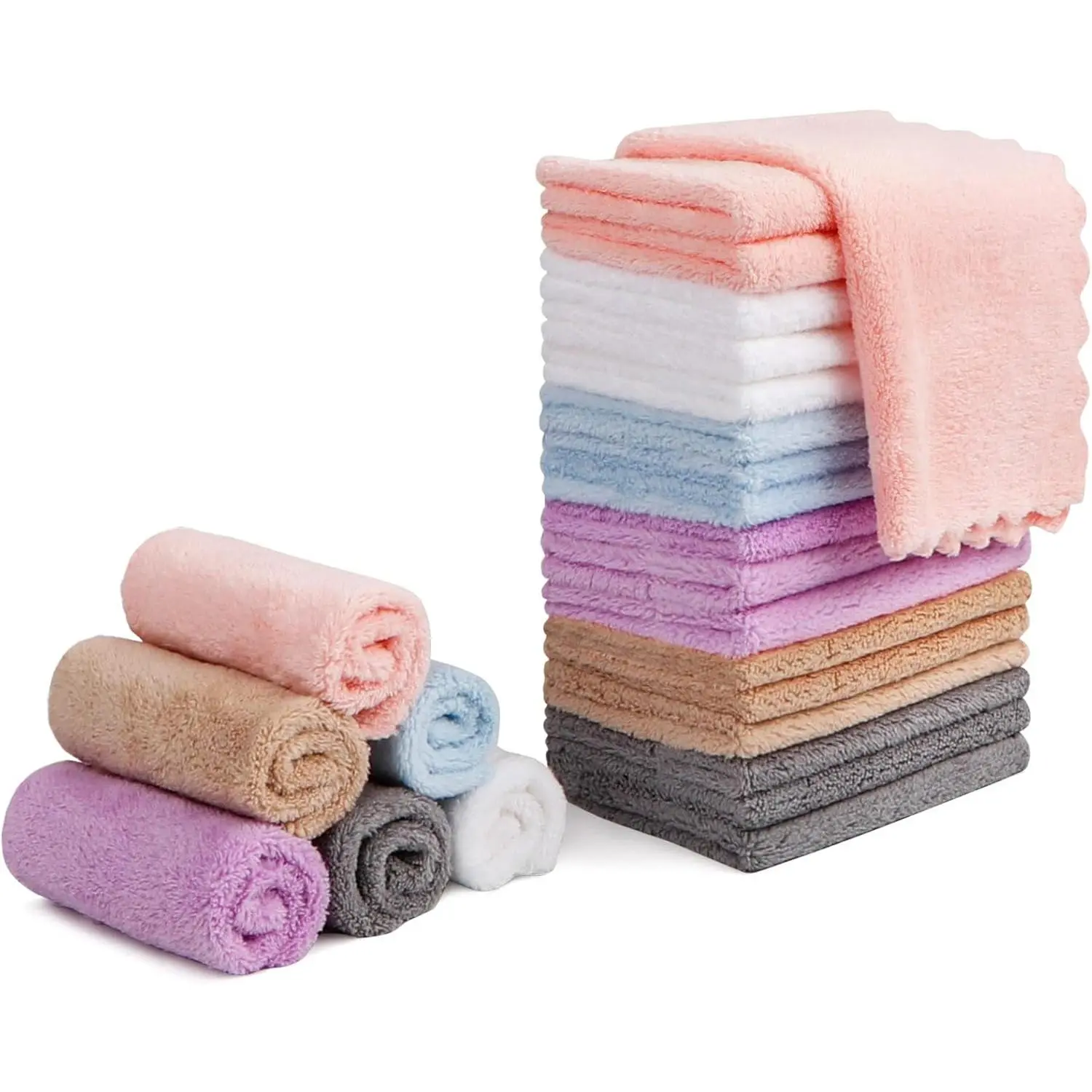 Makeup Remover Cloths, Cleansing, Reusable, Soft & Washable Coral Fleece Microfiber Washcloths/Towel for Face, Eye, Lips, Pack of 24, 7 x 7 inchGift.