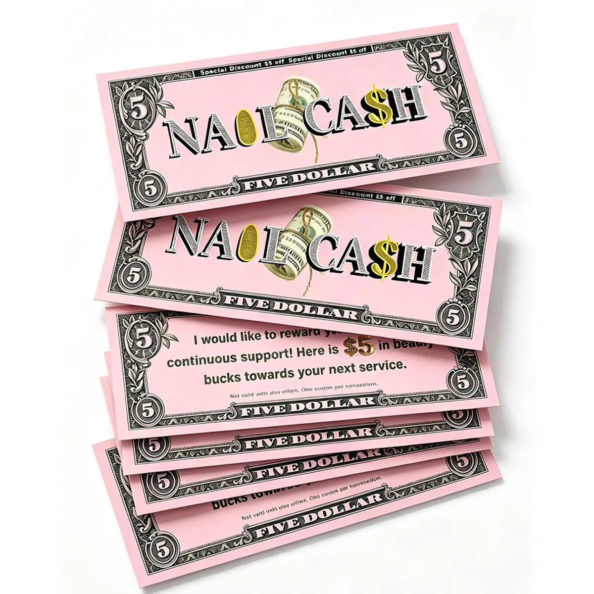 20/50/100 Nail Art Gift Cards, $5 Discount Coupons, Cute Salon Member Rewards, Beauty Spa, Manicure, Pedicure Thank You Cards