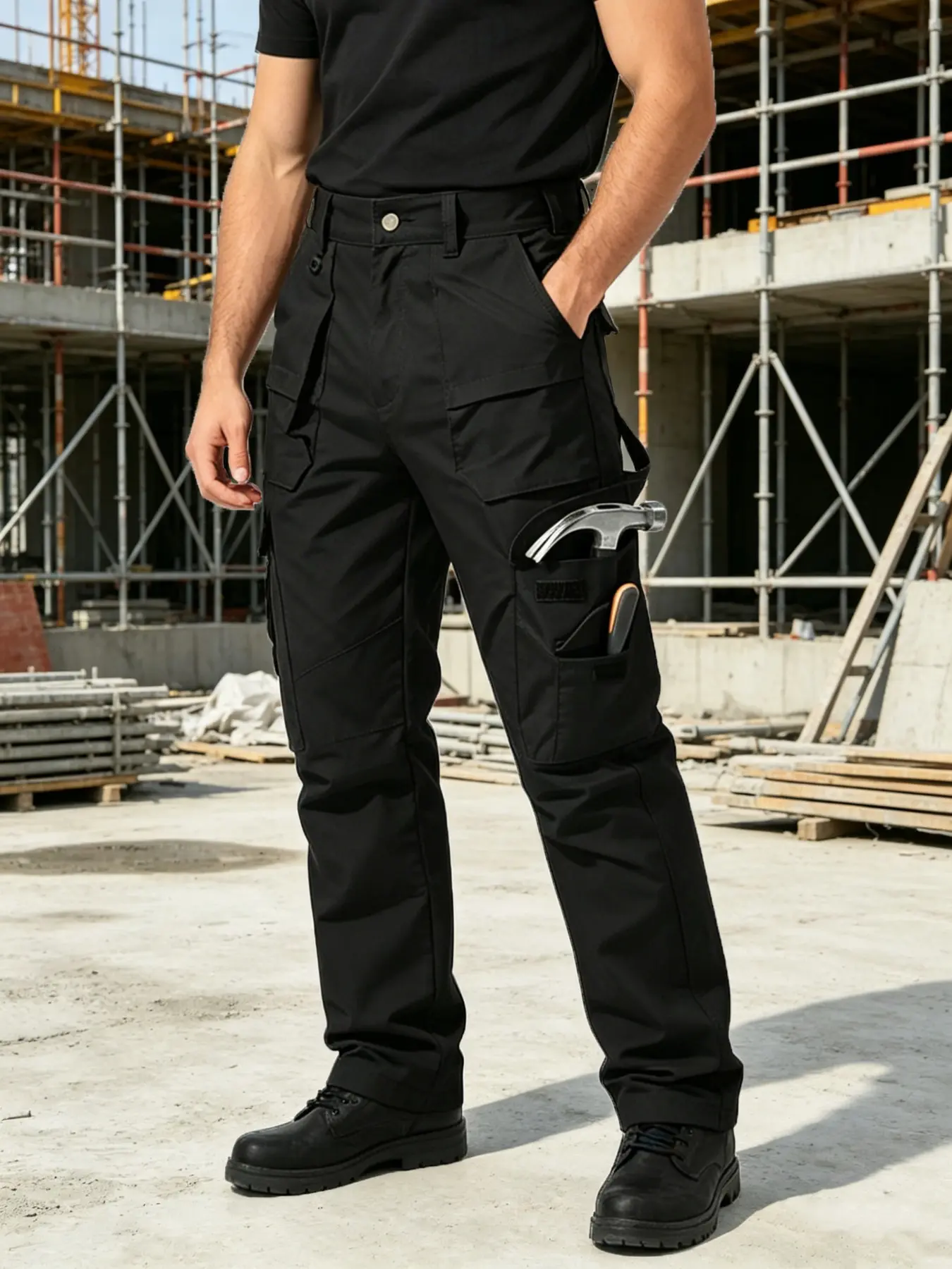 Men's Multi-Functional Tool Work Pants, Thickened Durable Construction Repair, Multiple Pockets, Solid Color, Loose-Fitting Baggy Cargo Trousers
