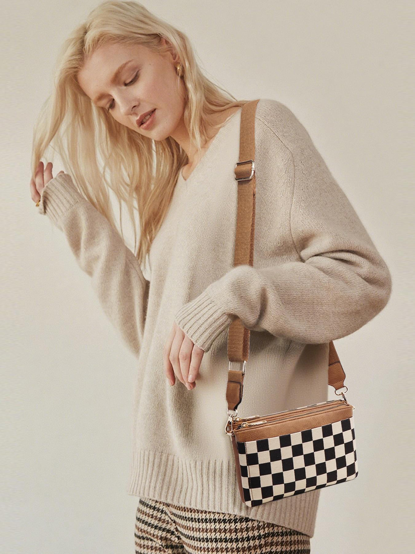 Checkered Portable Bag, Small Square Shoulder Wallet, Lightweight Single-Shoulder Coin Purse, Stylish and Practical Accessory, Geometric Pattern Bag