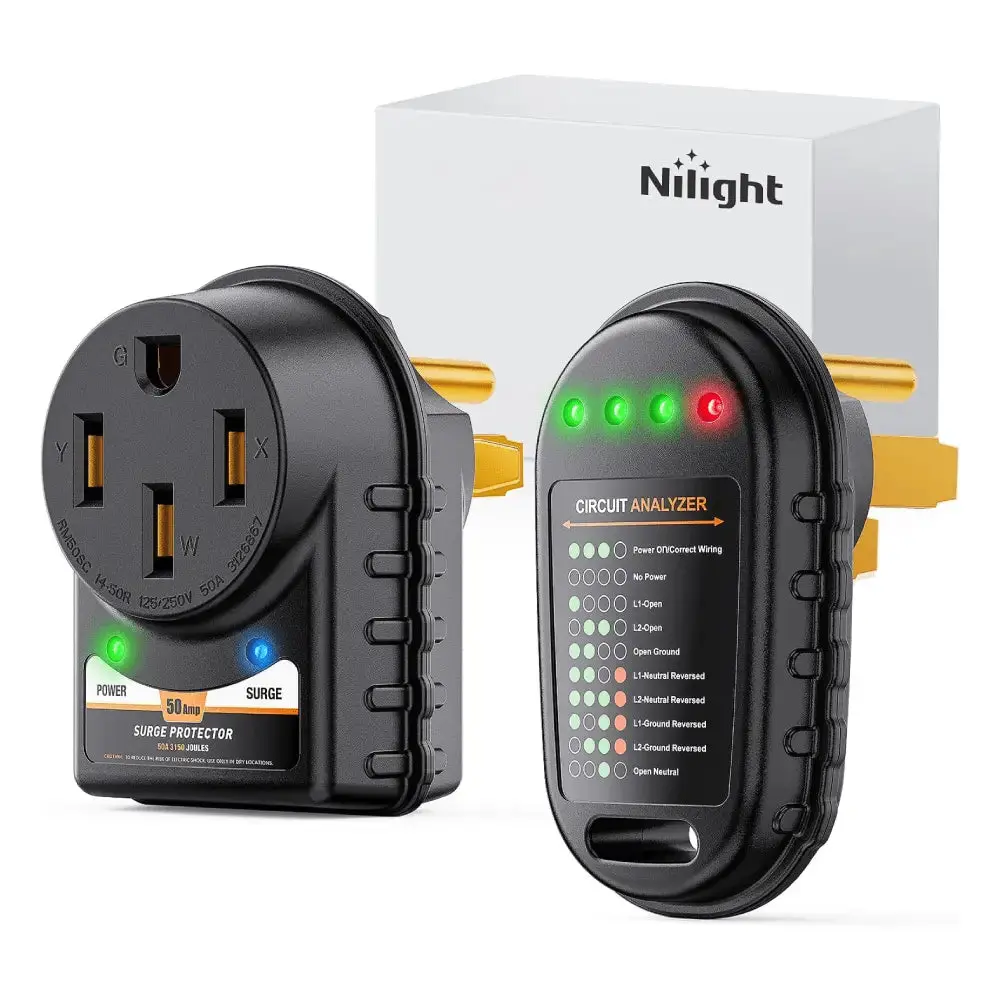 Nilight 50A RV Surge Protector Circuit Tester - 50A NEMA 14-50R Female Receptacle, 125/250V, Plug-and-Play Plugs for Trailers, Campers, 50 Amp Nema 14-50R Femal Receptacle
