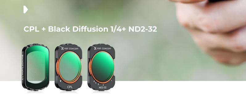 K&F CONCEPT Magnetic Effect & ND & CPL Filter Set Compatible with DJI Osmo Pocket 3, 3 Pack CPL Black Diffusion 1/4 ND2-32 Filters Accessories, HD Optical Glass/Multi-Coated