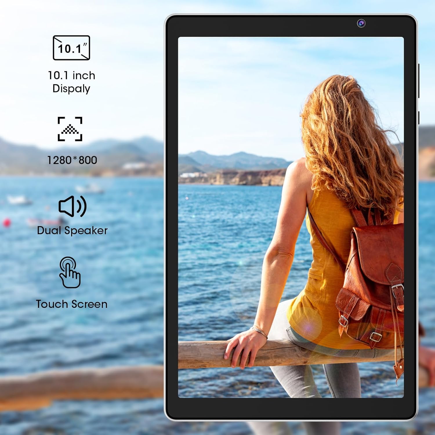 10.1 Inch Android 12 Tablet 32GB ROM 1TB Expandable Quad Core 6000mAh 1280x800 IPS Touch Screen 2+8MP Dual Camera Bluetooth WiFi Silver