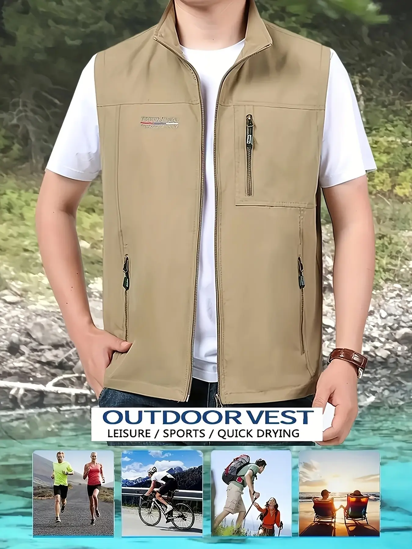 Summer Lightweight Men's Vest, Outdoor Sports Quick-Dry Breathable Waterproof, Multi-Pocket Casual Fishing Camping Jacket