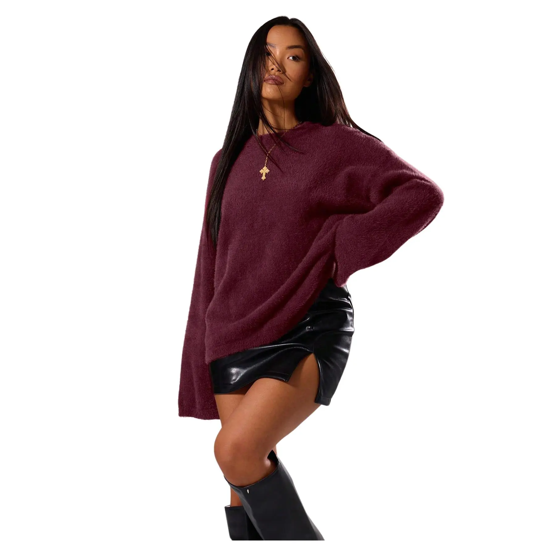 Oversized Sweaters Crew Neck Long Sleeve Jumper Fuzzy Knit Pullover Tops